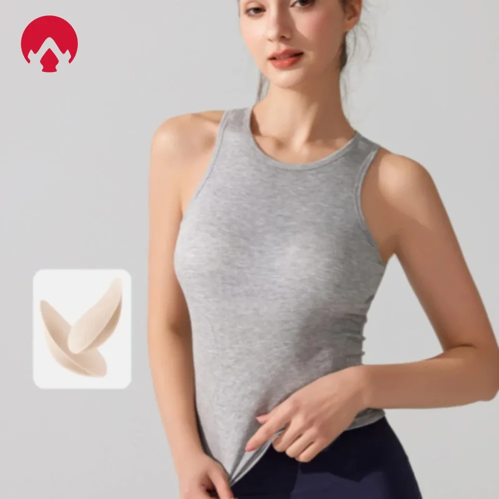 

Women's Ribbed Padded Yoga Vest – Tight Fit Running Sports Bra for Spring Summer Activewear Top with Removable Padding