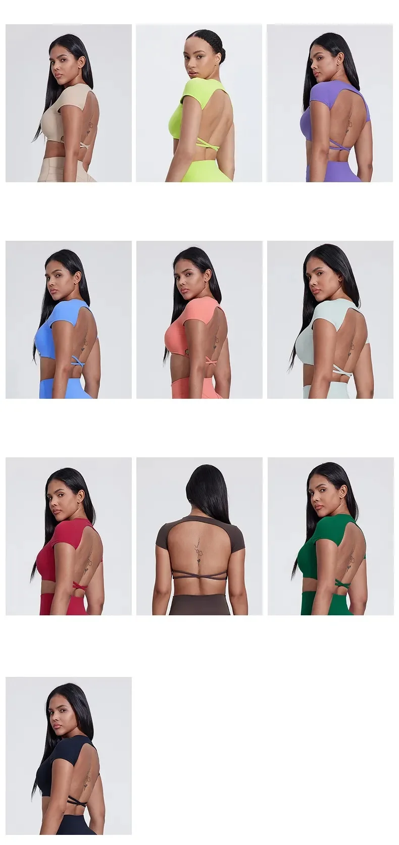T-Shirt Quick Drying Yoga Suit Short Sleeved Fitness Top Big Backless Tight Fitting Running Outdoor Sports Women Customized Logo