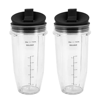 Nutri Ninja Auto IQ 시리즈 블렌더, 주둥이 뚜껑이 있는 교체용 24Oz 컵, BL450, BL454, BL456, BL480, BL481, 2 팩
