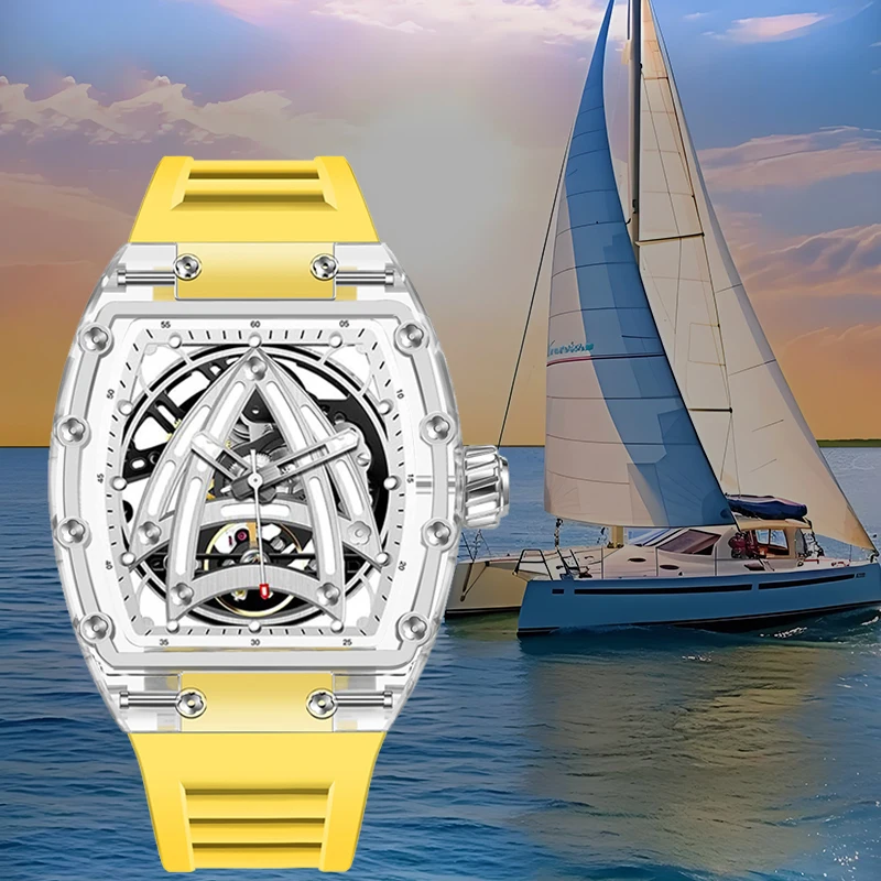 Pindu Sailing Series Brand Orologio meccanico completamente automatico con specchio in vetro K9 che visualizzazione dell'orologio dal design personalizzato popolare