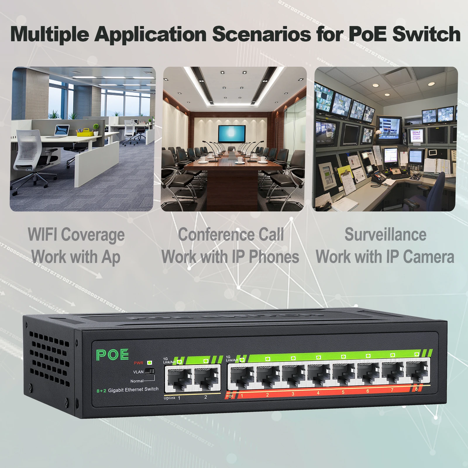 Imagem -05 - Ienron-switch Ethernet para Câmera ip Divisor de Rede de Portas Hub Rj45 1000mbps Poe Portas