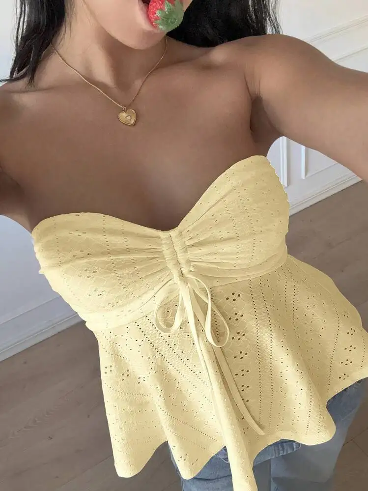 Sexy Hot Girl Slim Fit trägerloser Sommerurlaubsstil Europäische und amerikanische ärmellose Jacquard-Top-Damenbekleidung