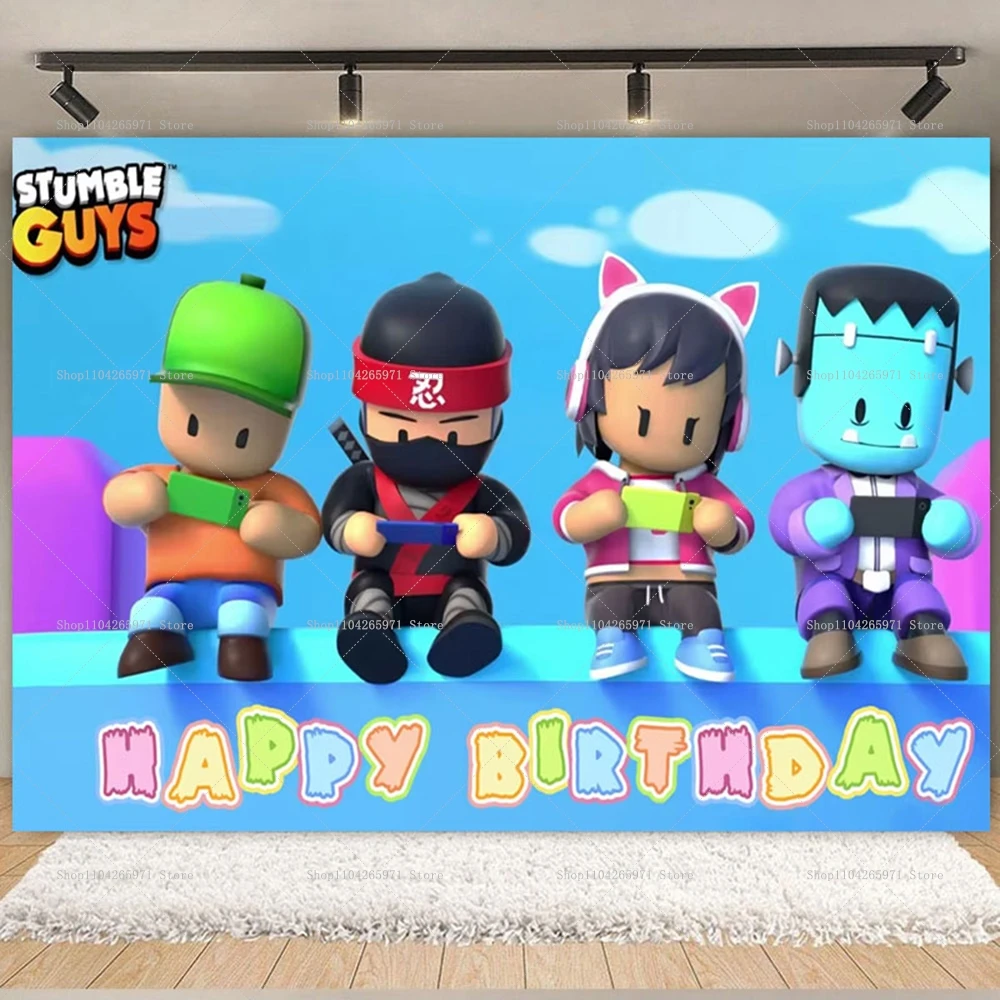 Stumble Guys tema fiesta de cumpleaños decoración de dibujos animados Banner fondo niño niña regalo suministros de fiesta Baby Shower fotografía Prop