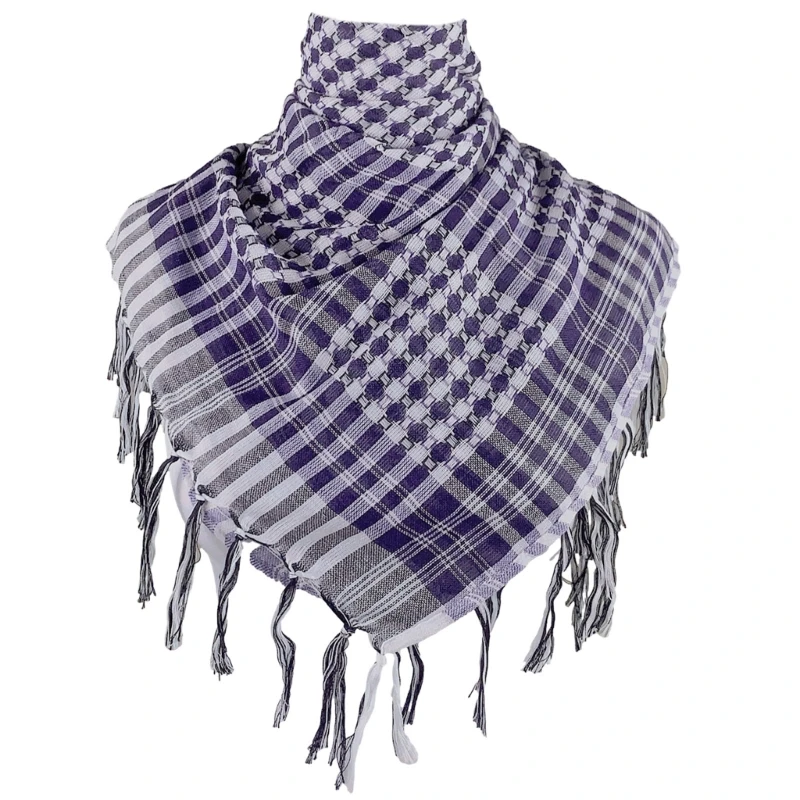 Y1UB Colorblock Houndstooth Pattern Shemagh Scarf Arabian Desert Scarves Neck Head Wrap Keffiyeh Square Shawl with Tassels