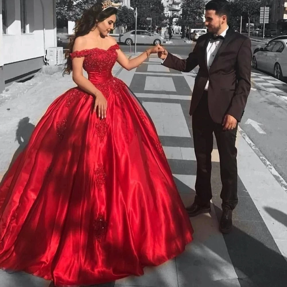 

ANGELSBRIDEP Красное бальное платье по индивидуальному заказу, платья Quinceanera, Vestidos De 15, блестящие атласные вечерние платья с аппликацией