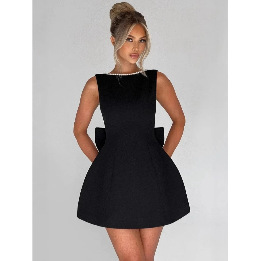 Fashionable Pearl  Knot Short Skirt Slim Fit A-Line Dress Backless Sexy Summer Women's Clothing Cross-Border Sweet S...