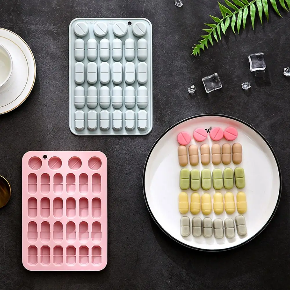 New Silicone Capsule Shaped Mold Reusable Flexible Pill Mold 28 Cavity Design Pill Mold Tray for Candy Making Chocolate Crafting