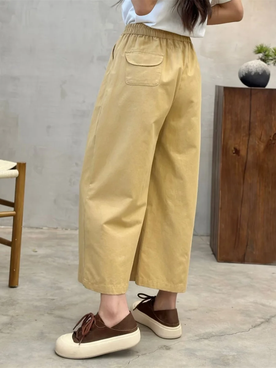 2024 Autumn New Elastic High Waist Solid Color Cotton Straight Barrel Octopus Pants Women Loose Wide Leg Pant LX1953