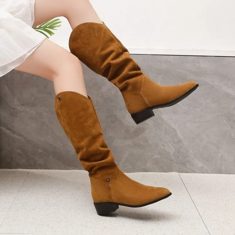 

2025 Women's New One-Kick Women's Boots Winter Pointed Toe Knee-Low Heel Two-Wear Fashion Western Boots