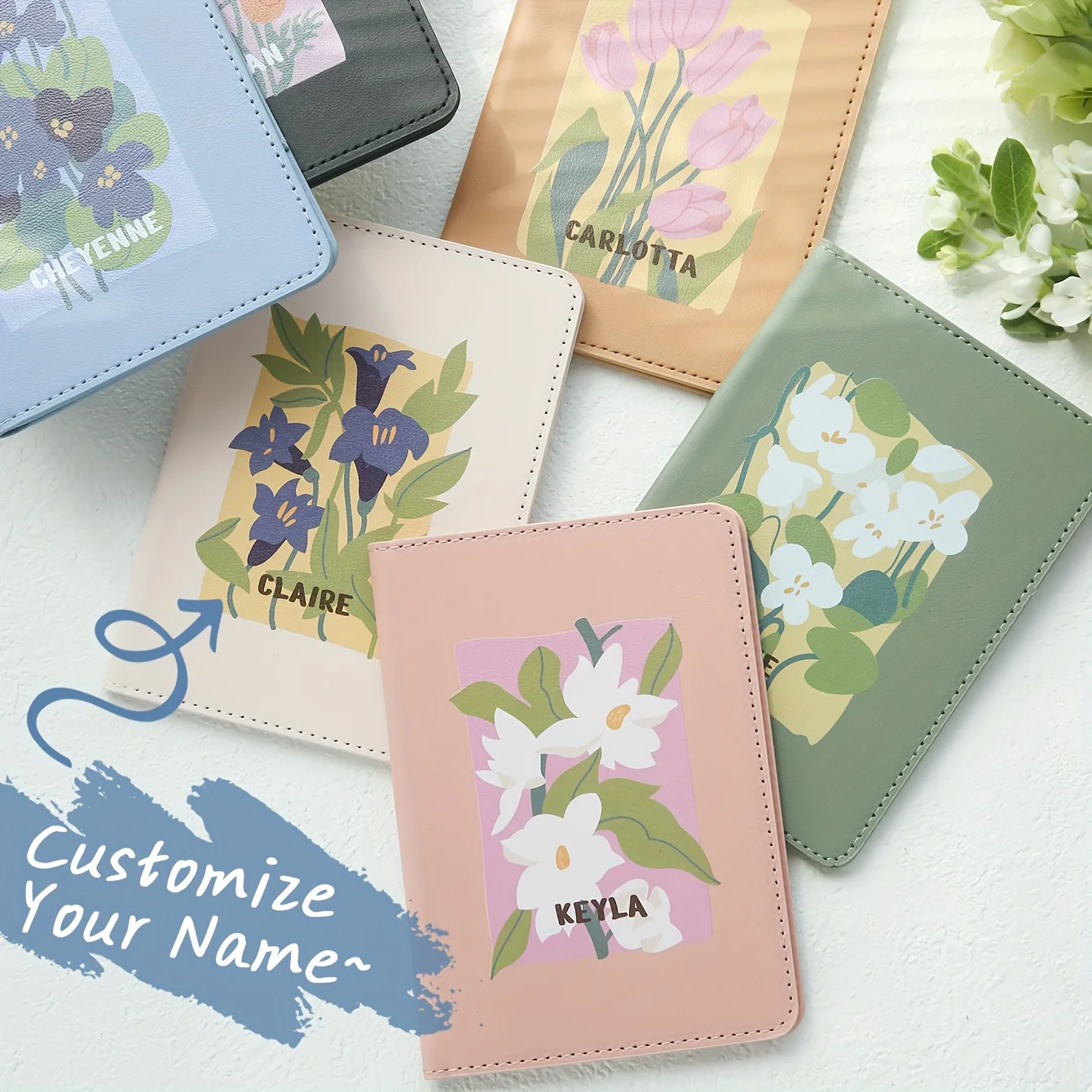 

1PCS Customized Name Passport Cover with Floral Patterns Personalized Chic Passport Holder Customized Document Card Holder