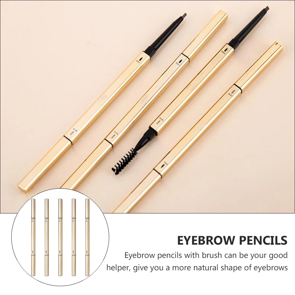 5 szt. Małe złote kredki do brwi w kształcie pręcika, dwustronne pisaki do brwi, odporne na pot, narzędzia do makijażu brwi, naturalny kształt, do codziennego użytku.