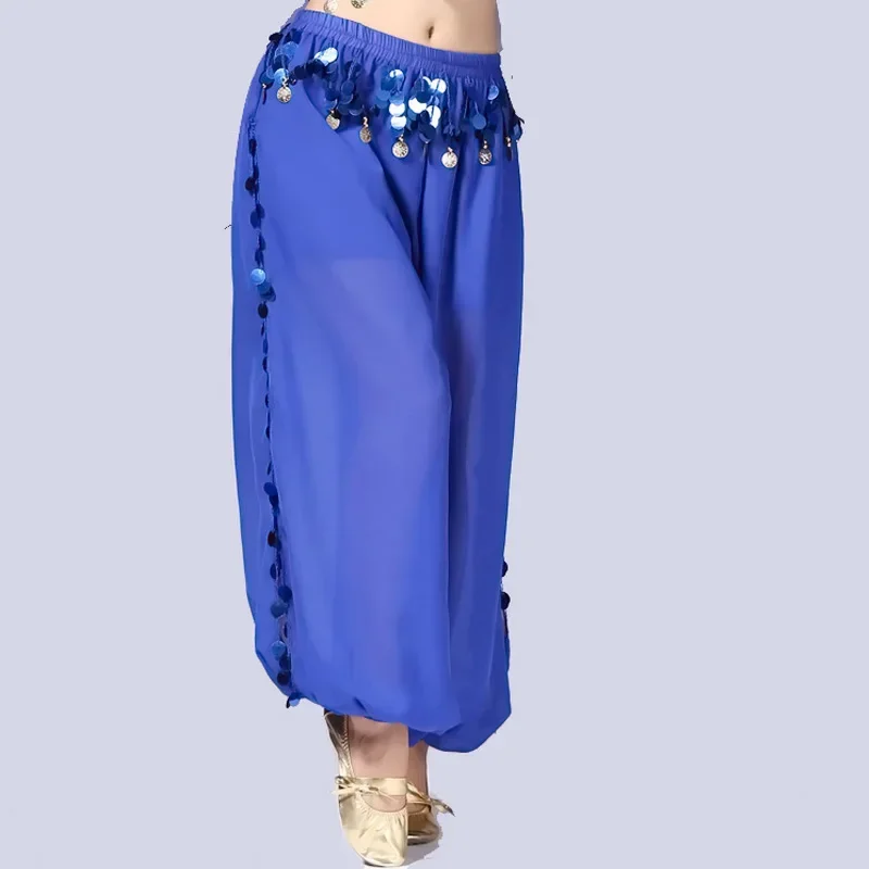 سراويل الرقص الشرقي، سراويل شيفون نسائية مطرزة بالترتر واسعة الساق، أزياء أداء الرقص الهندي اليومي للهالوين #5