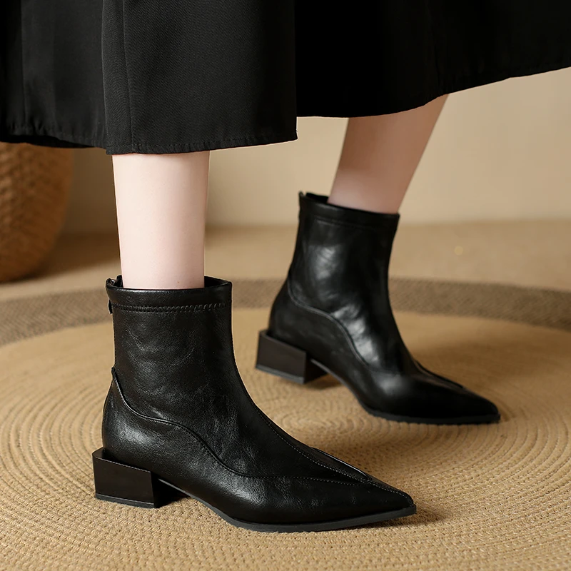 

New Women Ankle Boots Shoes Fashion Pointed Toe Ladies Short Boot Square Low Heel Casual Winter Women's Footwear