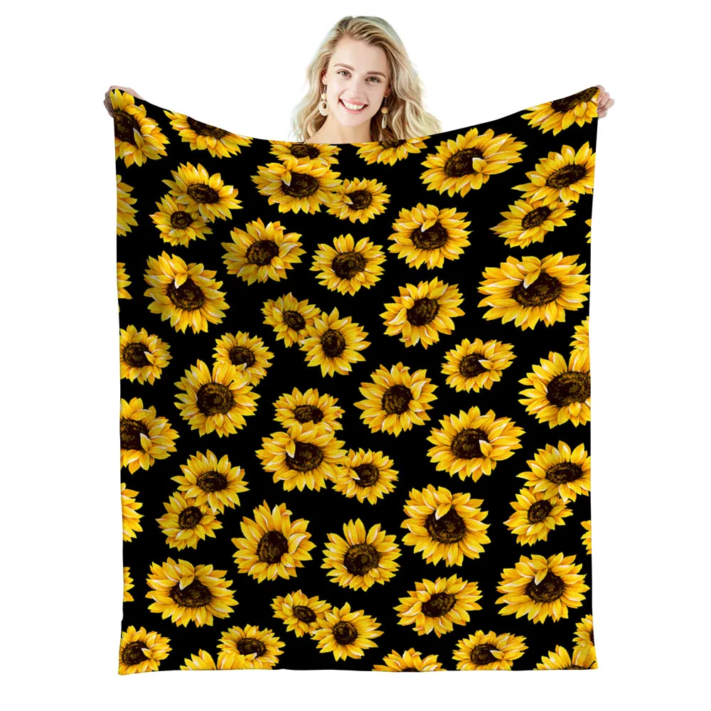 Sunflower Black Sunflower Blanket Super Soft Warm Four Seasons Cute Flower Sunflower Decorative Wool Blanket Suitable for Bed