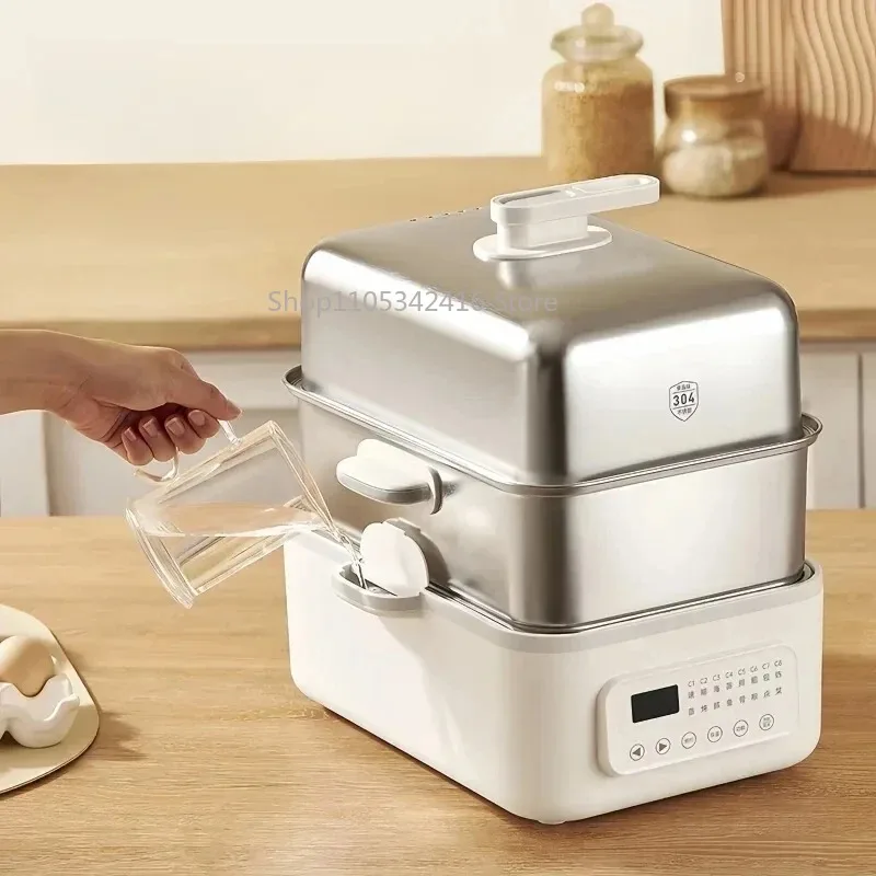 16L Multi-function Electric Food Warmer 1500W Stainless Steel Steamer Steam Cooker for Household Buffet Use