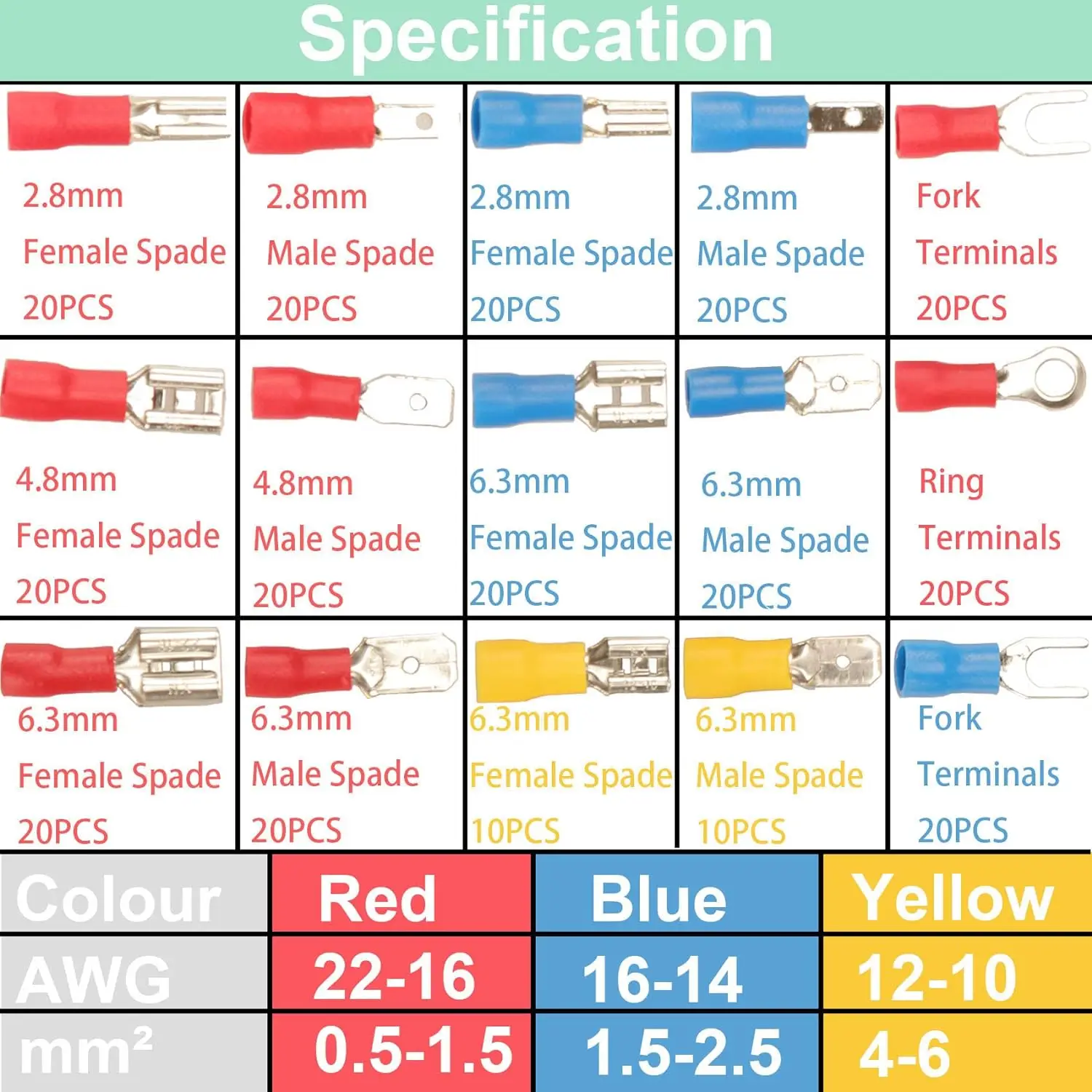 280pcs Wire Connector Kit Male Female Insulated Terminals Cold Crimp Terminals Assorted Crimp Terminals Spade Butt Connector Kit