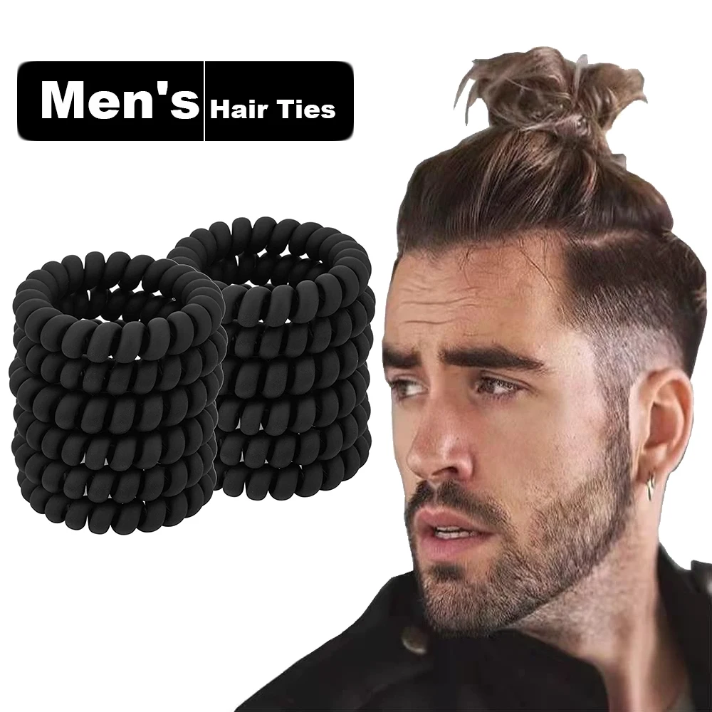 Black Spiral Hair Ties Matte Elastic Traceless Sports Hair Ties Hair Accessories For Men\'s Curly Hair Long hair Thick Hair