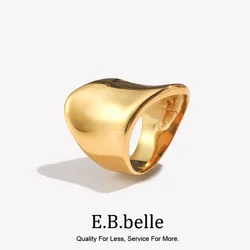 E.B.belle Cool Girl Street Style Golden SIlver Color Irregular Wave Wide Stainless Steel Rings For Woman Glossy Party Wave Ring
