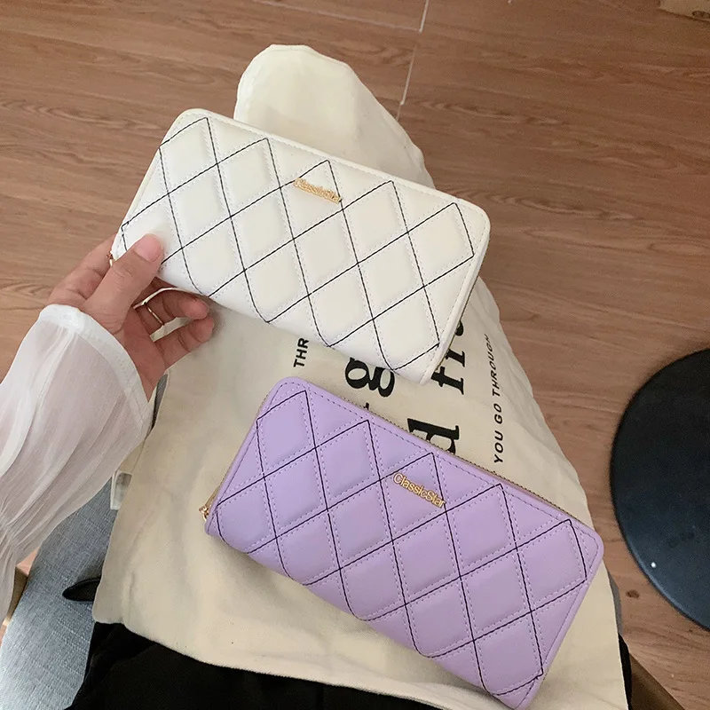 Damesportemonnees Diamant Effen Kleur Eenvoudig Modieus Elegant Veelzijdig Lange portefeuilles Multifunctionele kaarttassen Portemonnees