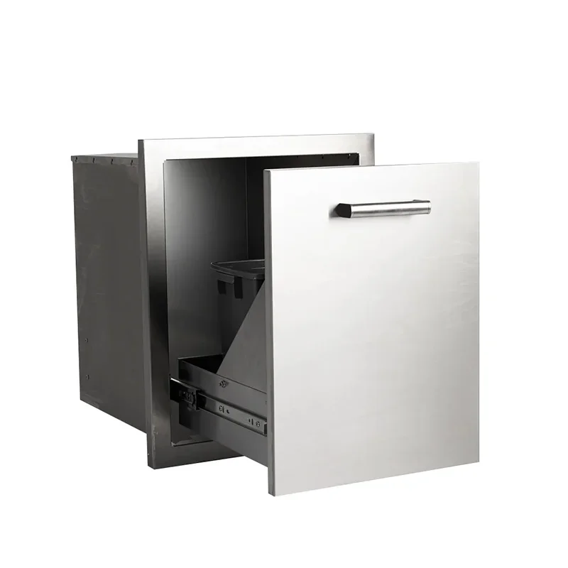 2026 Easily Cleaned Stainless Steel Single Drawer Cabinet Trash Can Dustbin for Outdoor Kitchen