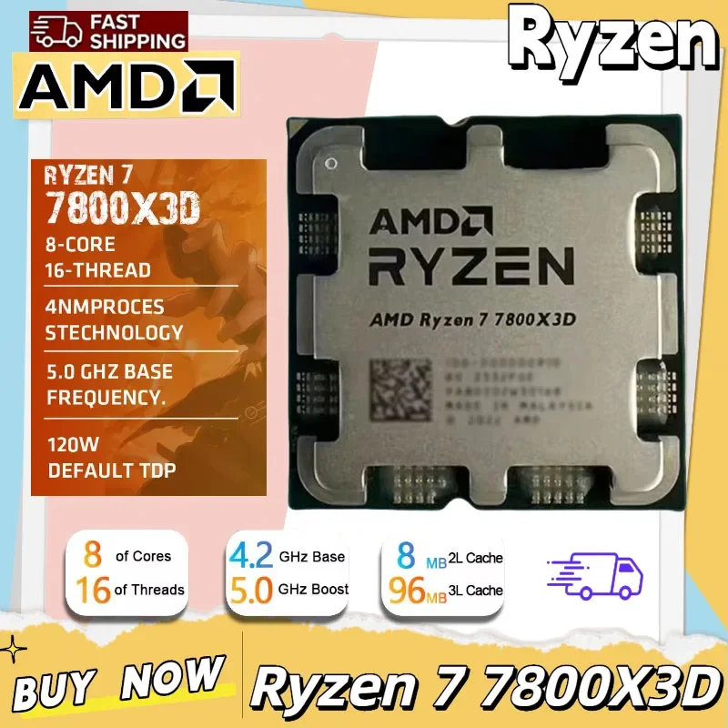 

AMD CPU Ryzen 7 7800X3D New R7 7800X3D 5.0 GHz 8-Core 16-Thread 5NM 96M 100-100000910 Socket AM5 Tray Without Cooler
