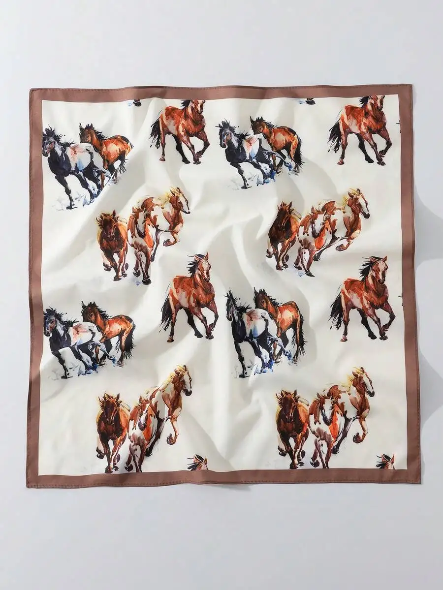 

1pc Women's Fashion Cowgirl Western Pattern Bandana - Versatile Horse Print Design, Made Of Polyester, Suitable For Daily Stylis