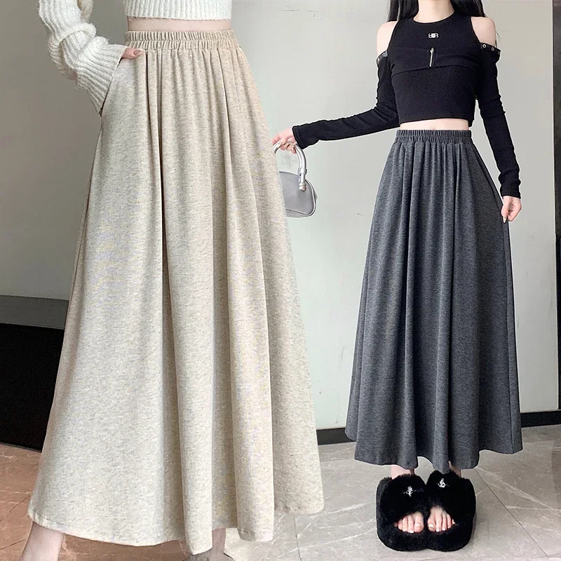 2024 autumn winter new high-waisted A-line long skirt casual Harajuku