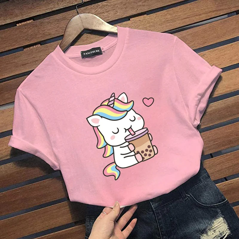 

New women's cute cartoon unicorn pattern T-shirt casual summer loose unicorn shirt tops