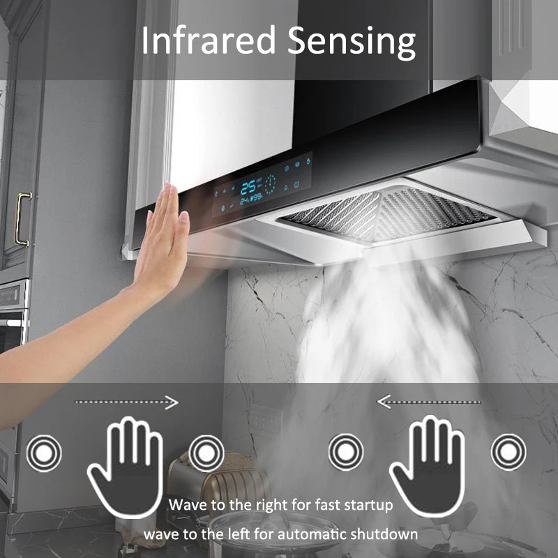 ​ ​ شفاط المطبخ الذكي المطلي على الحائط باللون الأسود الأكثر مبيعًا لعام 2025 - غطاء طباخ مستخرج مقاس 24/36 بوصة مع صوت/للطيفة