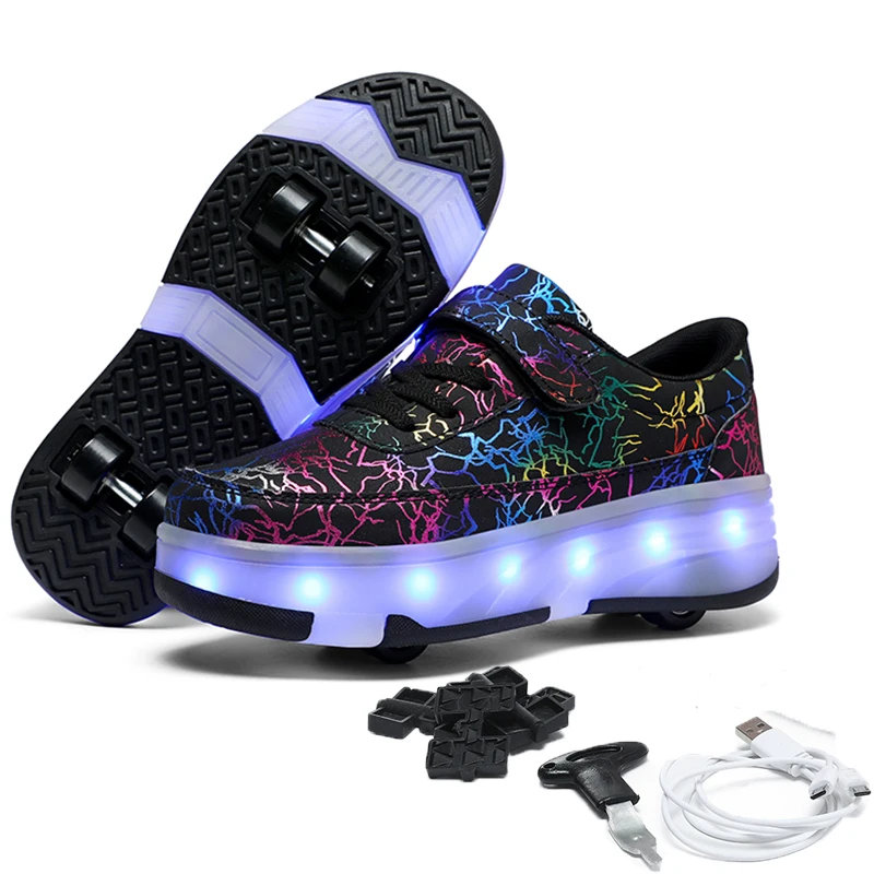 

Kids Roller Skate Shoes LED Lights Dual Purpose Boys Girls Detachable With 4 WheelsRoller Skating Shoes Children's Casual Shoes