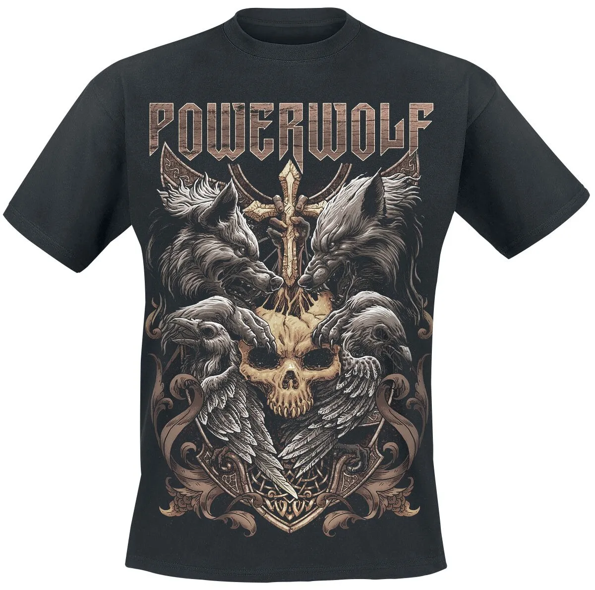 Powerwolf Metal Is Religion Unisex Cotton T-shirt, Wolf Skull Raven Print, Heavy Metal Rock Band Casual Tee