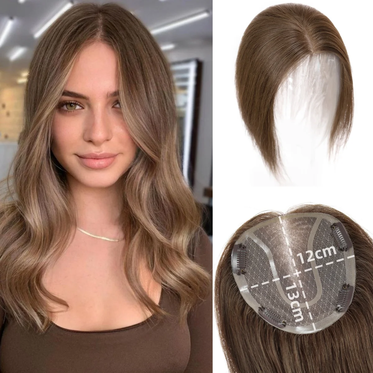 14 Inch Bruin Menselijk Haar Toppers Mono Lace Base Clip In Haarstukken Zijde Steil Natuurlijk Menselijk Haar Toppers Voor Vrouwen Dagelijks Gebruik