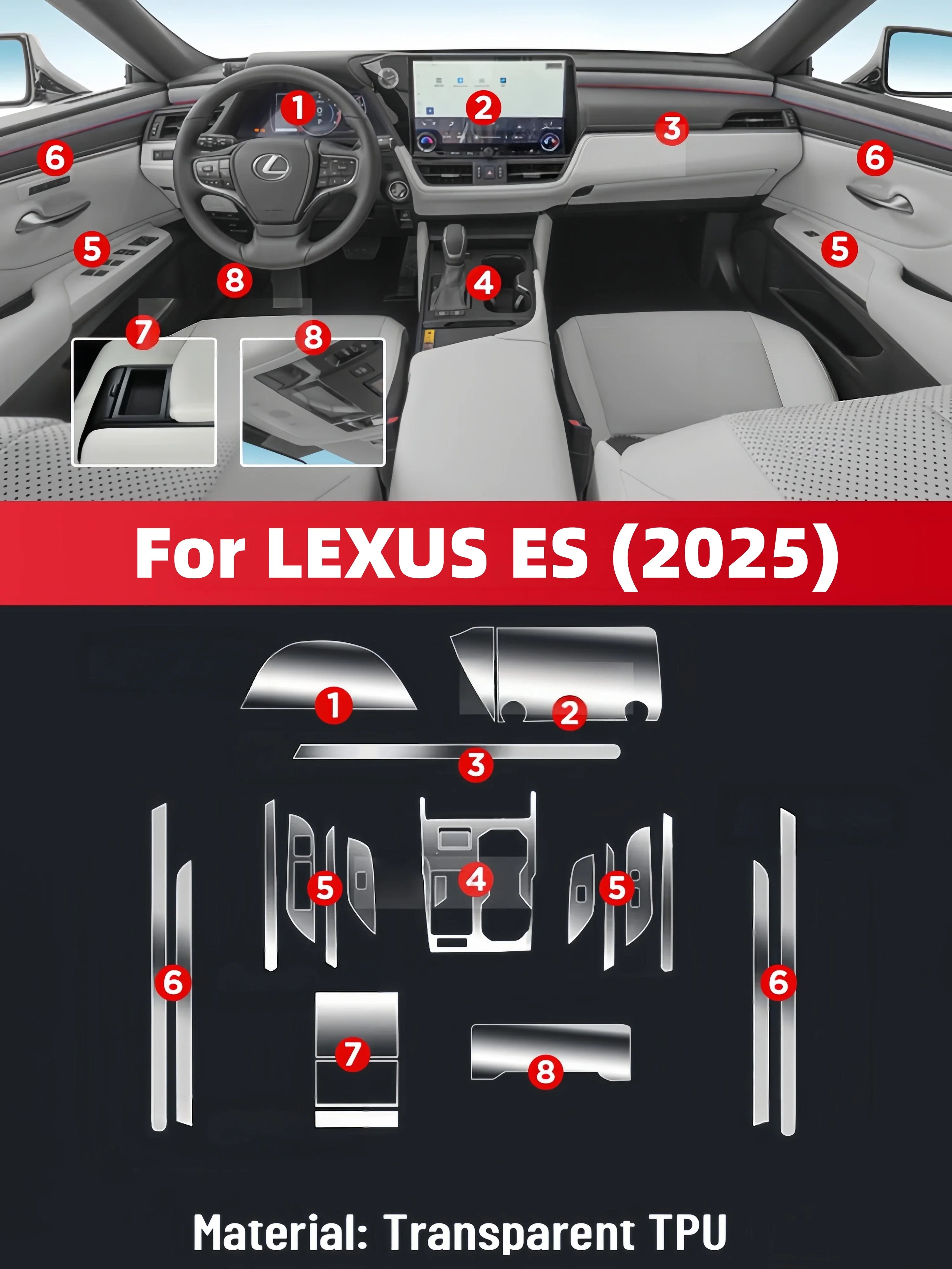 Auto Central Control Screen TPU Navigation Anti Scratch interior Protection Film Sticker GPS Navigation For LEXUS ES 2025