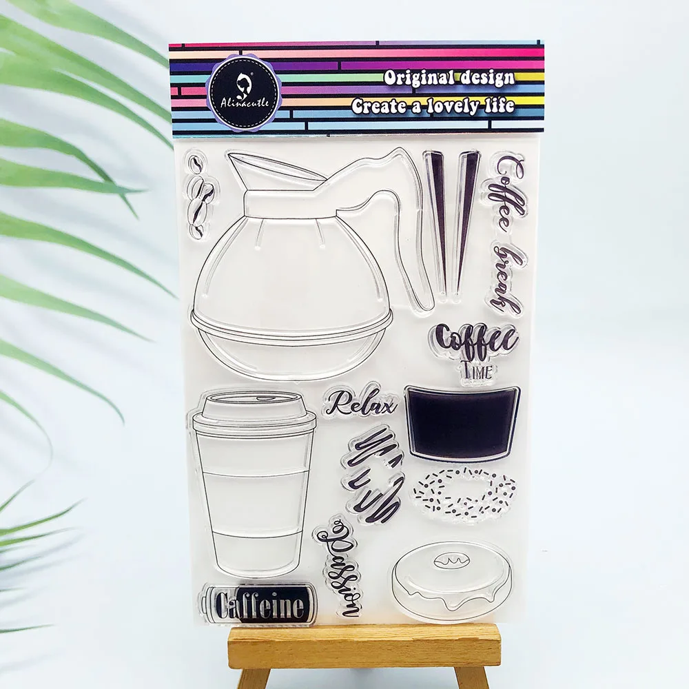 Alinacutle CLEAR STAMPS Coffee Time Donut Scrapbooking Handgemachtes Kartenpapier Handwerk Silikonkautschukroller Transparenter Stempel