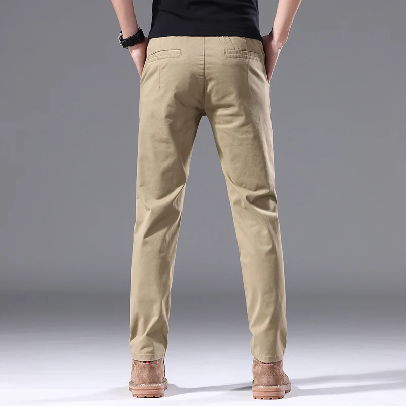 Autumn Classic 2024 New Men's Business Straight Pants Casual Versatile Elastic Waist Fashion Khaki Black Gray Trousers Male