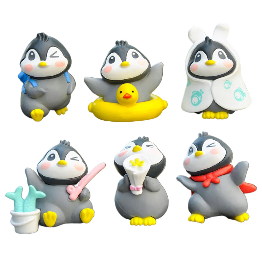 

6 Pcs Penguin Ornaments Cute Figurines Miniature Figure Boy Room Decor Little Garden Small Statue Pvc Micro