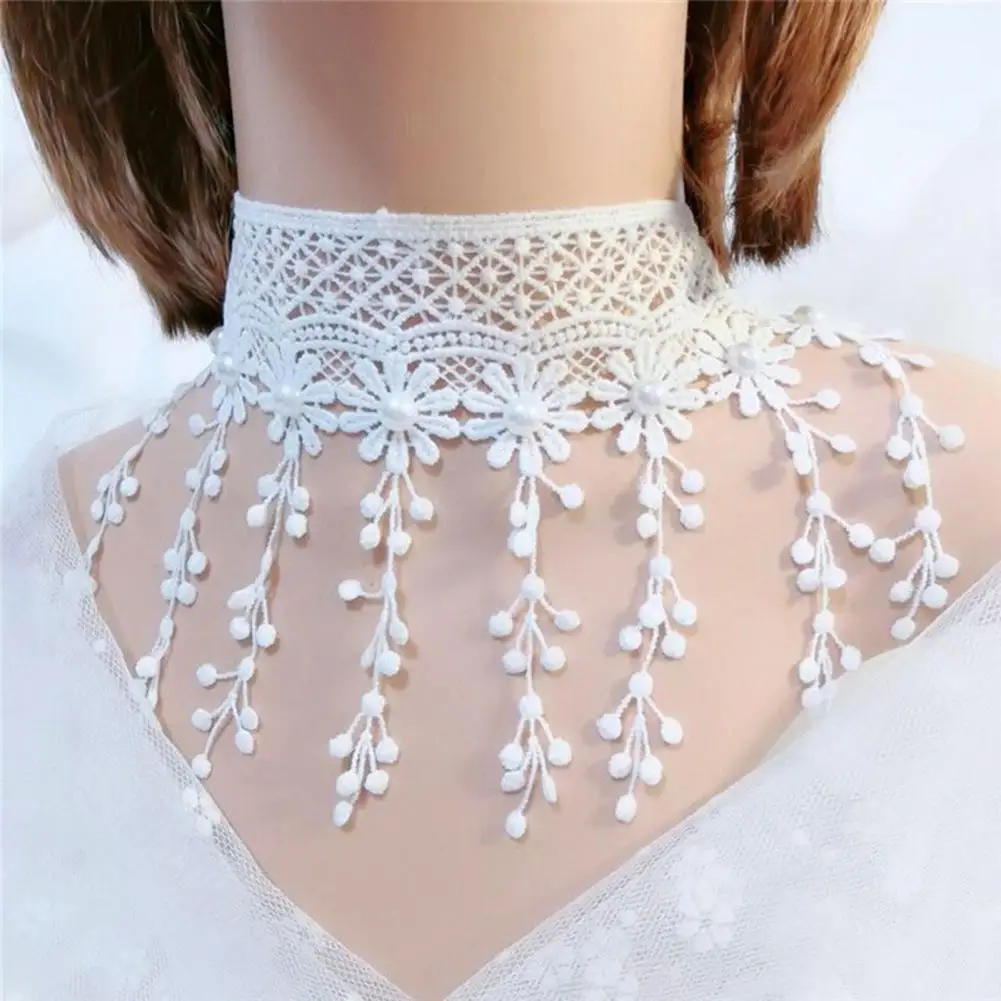 Women Party Necklace Lace Faux Pearl Decor Tassel Prom Cosplay Halloween Carnival Choker Wedding Performance Neck Jewelry 목걸이