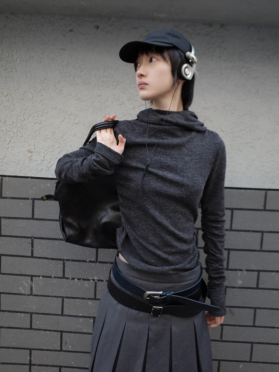 

Вязаная базовая футболка Mis Terrain с длинным рукавом, складной конструкцией, приталенным силуэтом, оригинальным дизайном, для повседневной носки, малого размера.