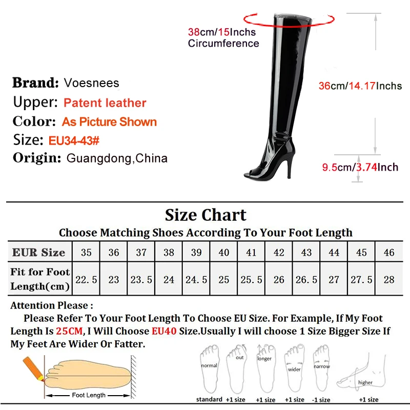 Ladies Patent Leather Thigh Boots Sexy Peep Toe Stiletto Heels Nightclub Large Black Shoes Elastic Over-the-Knee Boots Women\'s