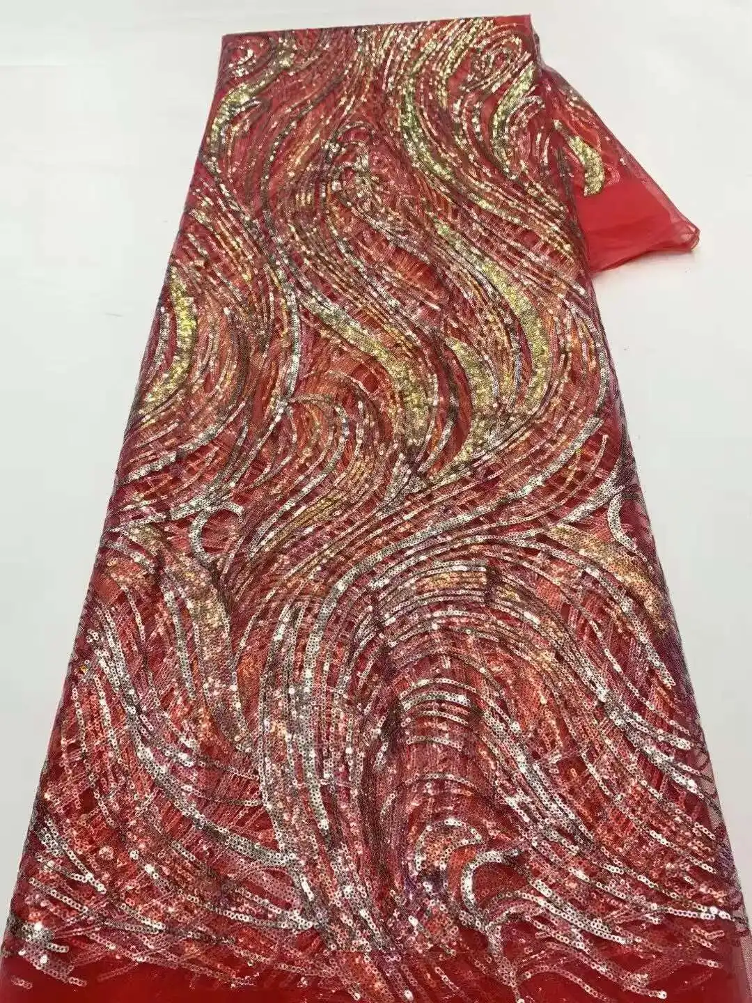 

Wholesale 2025 African Lace Fabric Sequins Nigerian Mesh Lace Fabric Sequins 5 Yards High Quality For Party Wedding Dress