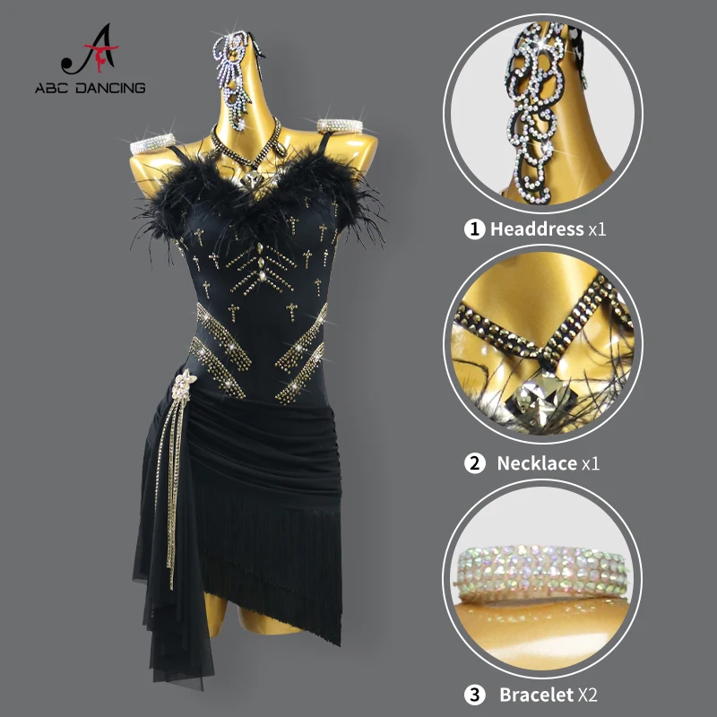 فستان رقص لاتيني فتاة الملابس الأمريكية مرحلة حفلة موسيقية أزياء سوداء 2025 أطفال قاعة الرقص مهدب دعوى المرأة أداء ملابس رياضية