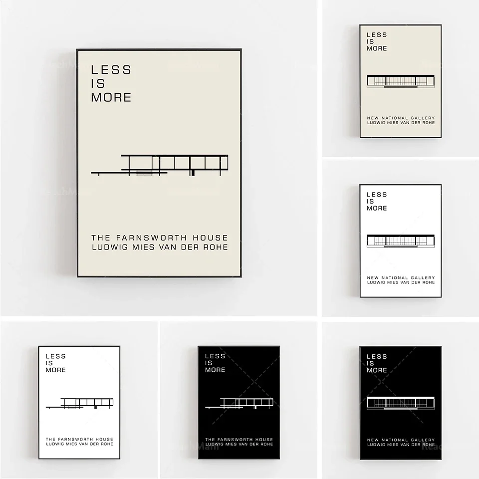 Architectural posters, Bauhaus posters, Ludwig Mies van der Rohe posters, design posters, Farnsworth House Berlin New National G