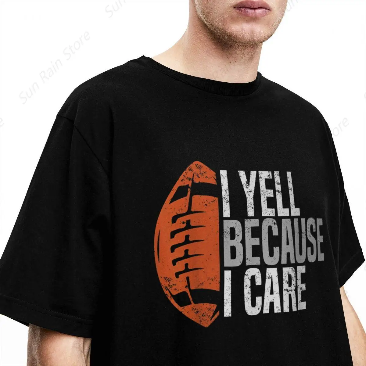 Casual Football Dad I Yell Because I Care Funny Football Dads T-Shirts Men Cotton T Shirt Passionate Fan Tees Plus Size Clothing