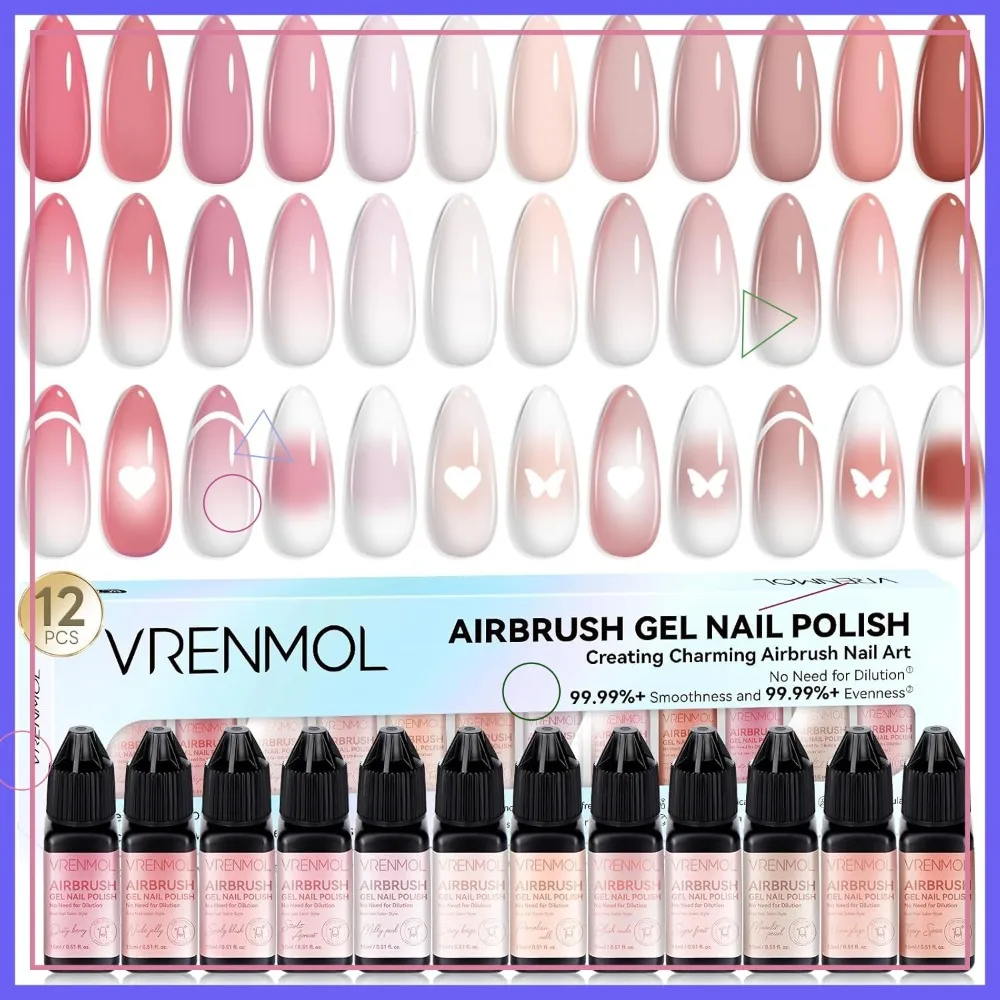 

Набор из 12 гель-лаков для аэрографии без HEMA, стойкие яркие оттенки для домашнего маникюра и салонов красоты