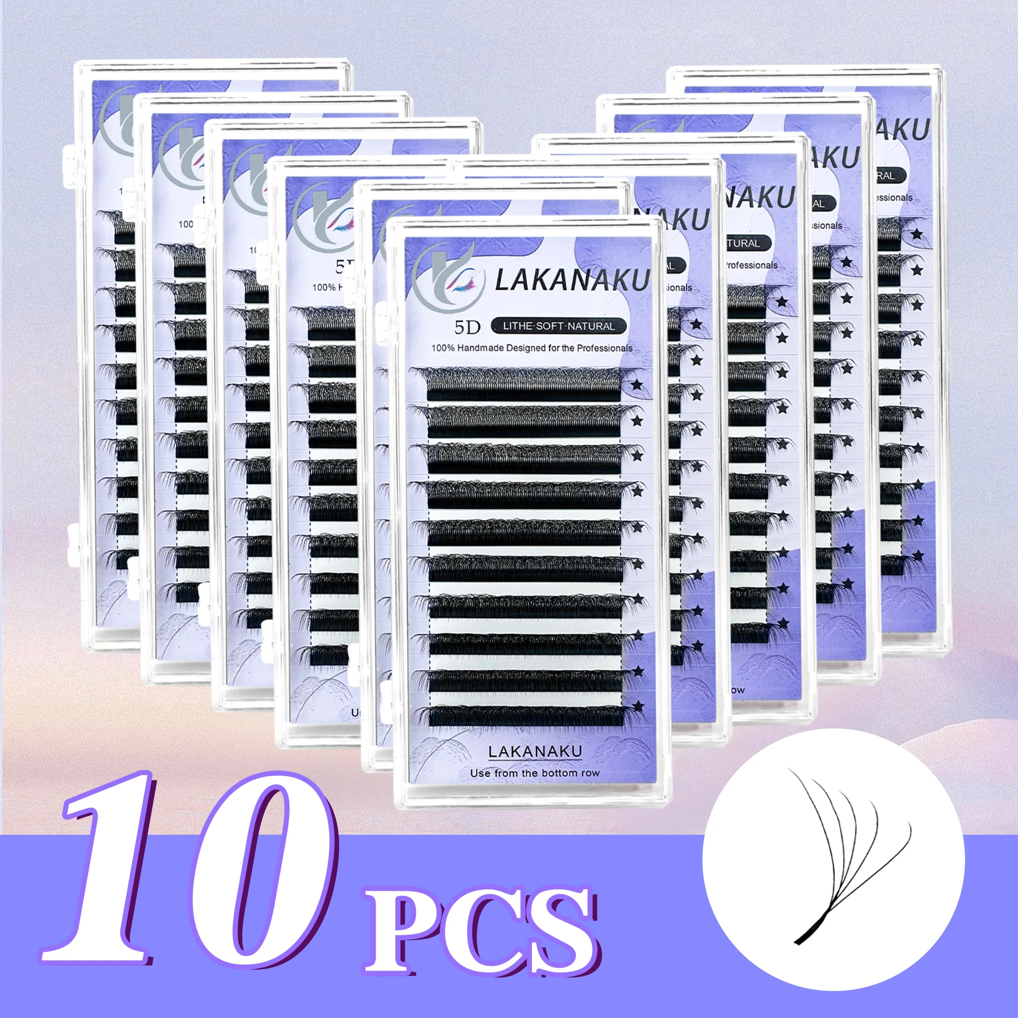 

LAKANAKU Cilios 10PC/Set 5D W Shaped Eyelash Extensions C D DD Natural Mink Lashes Soft Premade Volume Fan Eyelashes
