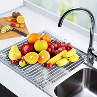 Rollable Foldable Stainless Steel Sink Drying Rack Kitchen Multifunctional Dish Drainer For Vegetable Fruit Storage 6