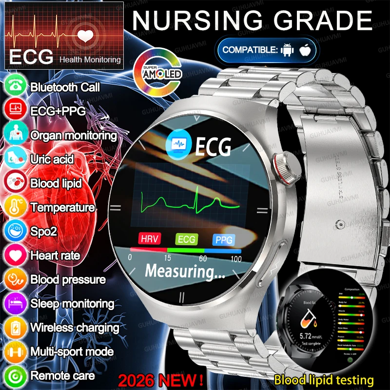 Sapphire Glass Non-invasive Health Monitoring Smart Watch Man ECG+PPG Laser Therapy Blood Fat Uric Acid ECG Smart Watch 2026 New