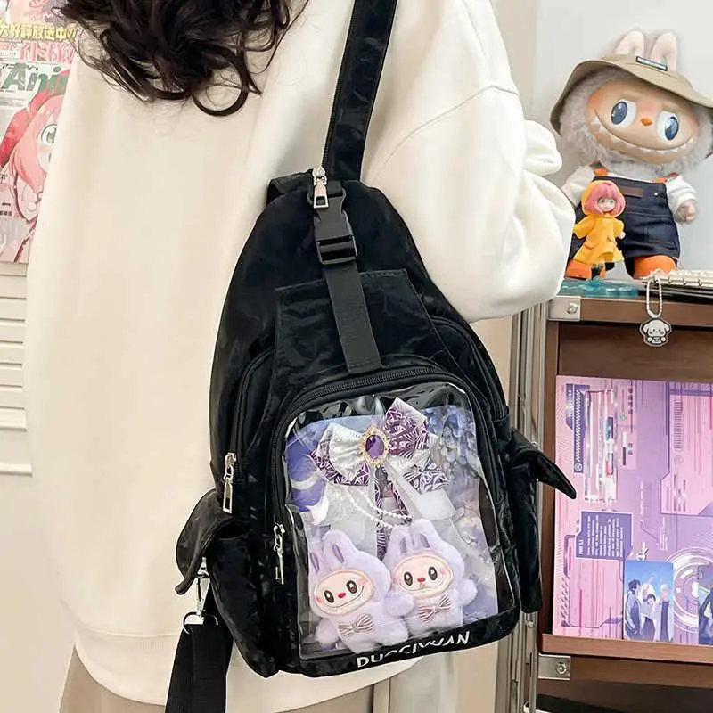 

HAEX Harajuku Backpacks Women 2025 Subculture DIY Anime Badge Ita Bags Aesthetic Clear Window Doll Show Mochilas Para Mujer