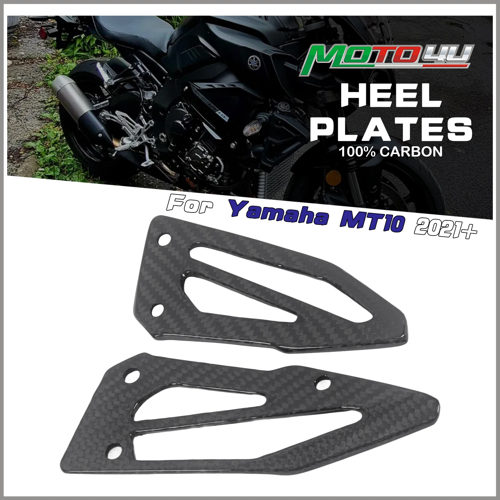 For Yamaha MT10 MT-10 2021 2022 2023 2024 100% Carbon Fiber Heel Plates Motorcycle Heel Guard Foot Peg Mount Plate