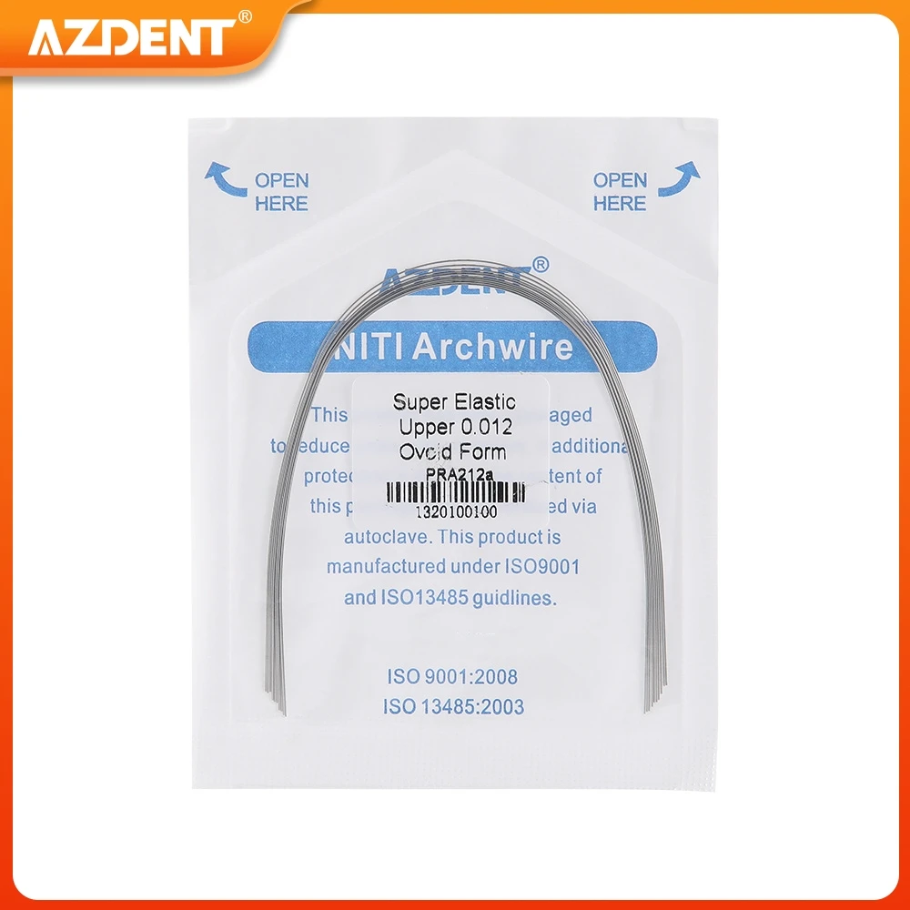 10 pacotes de fios de arco ortodôntico dental azdent super elástico niti redondo retangular forma ovoide arco superior inferior odontologia